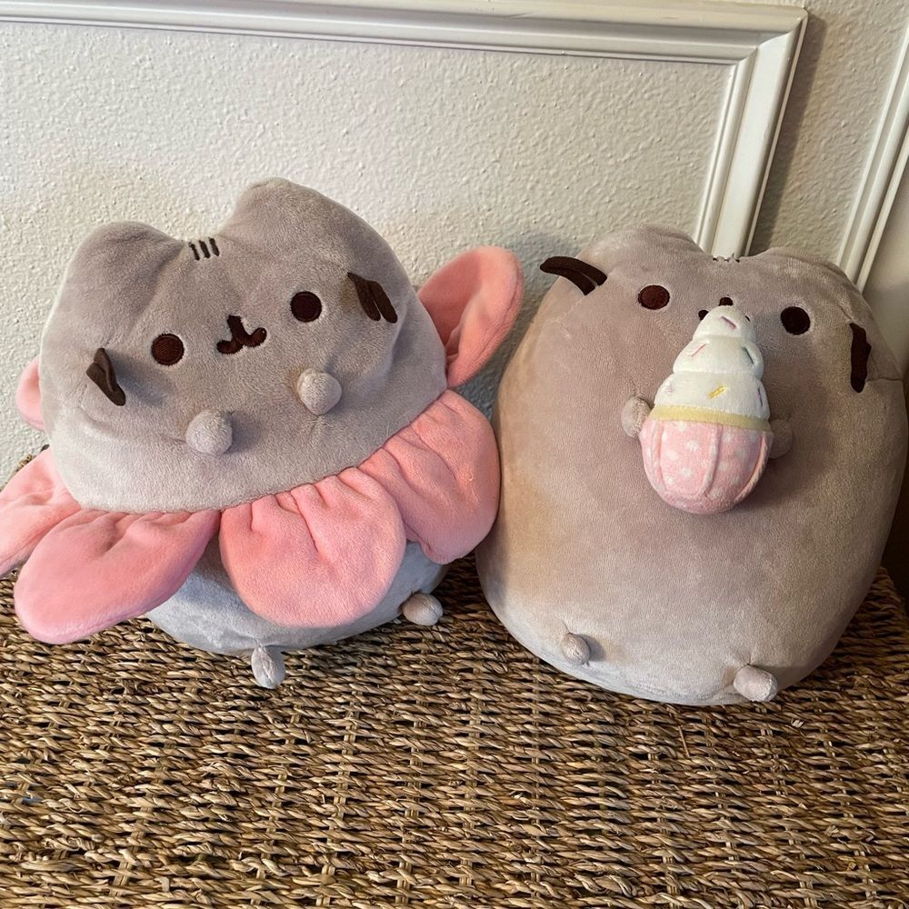 Pusheen Gray and Pink Plush Lot of 2 Pink Tu-Tu and Ice Cream Plush Pusheen Cats
